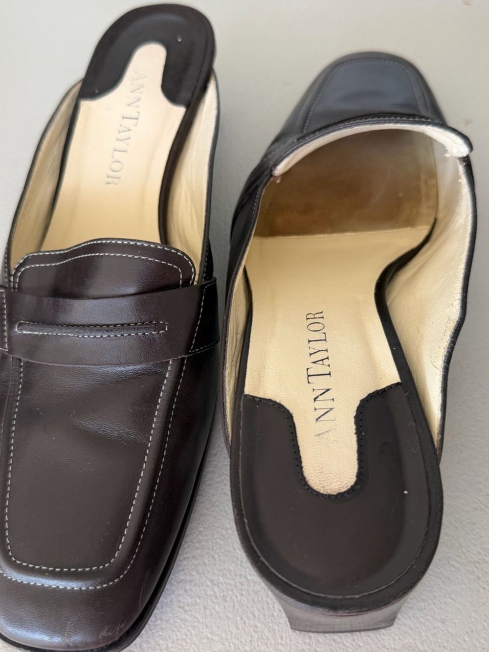Ann Taylor Dark Brown Leather Slip-On Loafers